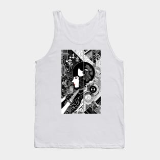 Abstract Art Deco Woman Profile Mostly Black and White Tank Top